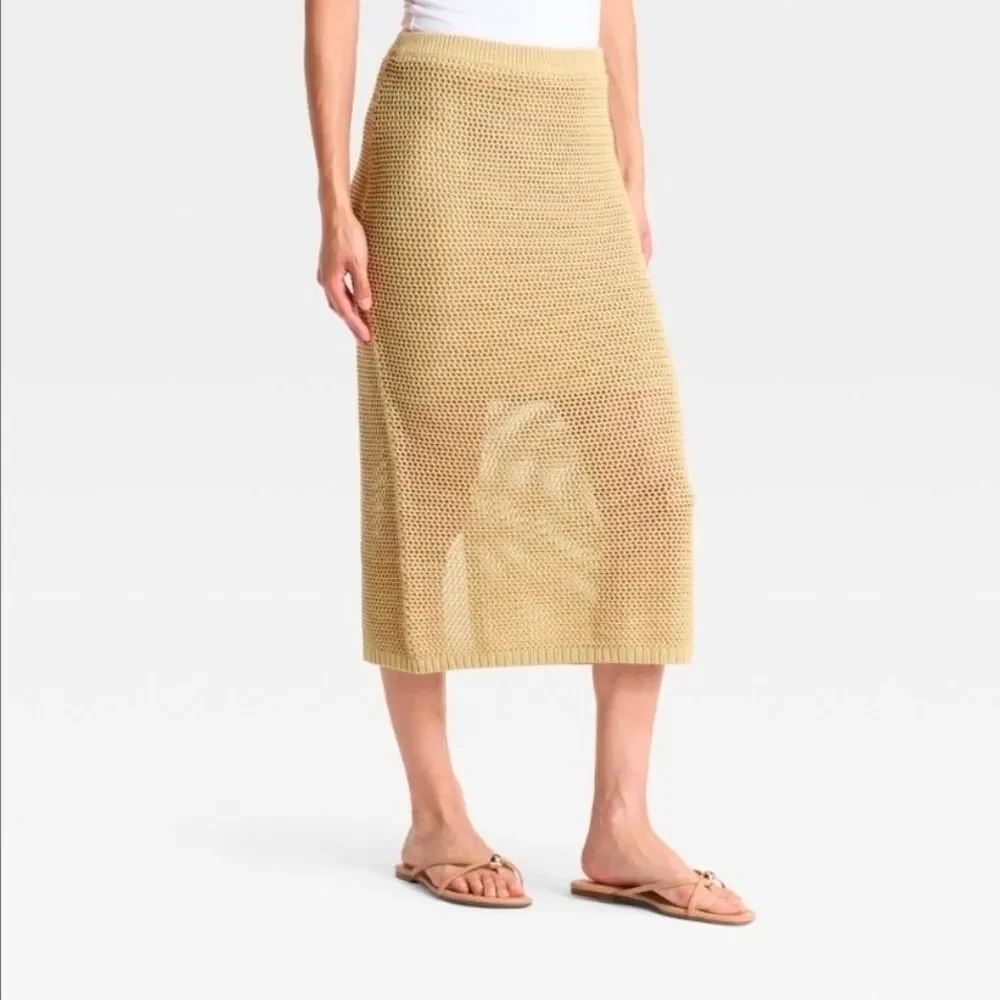 A New Day Womens Pointelle Knit Crochet Midi Skirt Overlay Mini Skirt Size XL